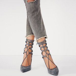 New🔥Gray Strappy Cut-Out Cuff Ankle Strap Stiletto High Heel Pumps Wrap Lace-Up